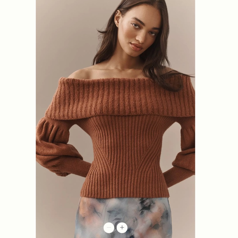 Anthropologie The Tessa Off-The-Shoulder Puff-Sleeve Wool Blend Sweater